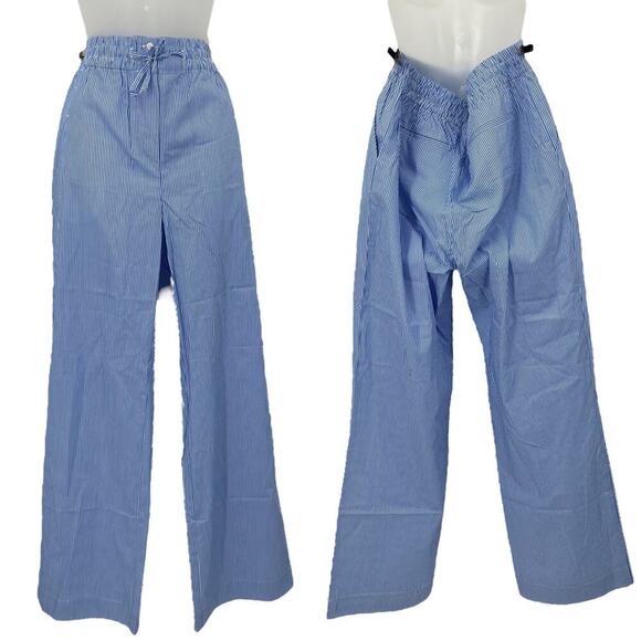 THAKOON Striped Straight Leg Trouser Blue White Drawstring High Waist Size 8 NEW - Picture 4 of 12